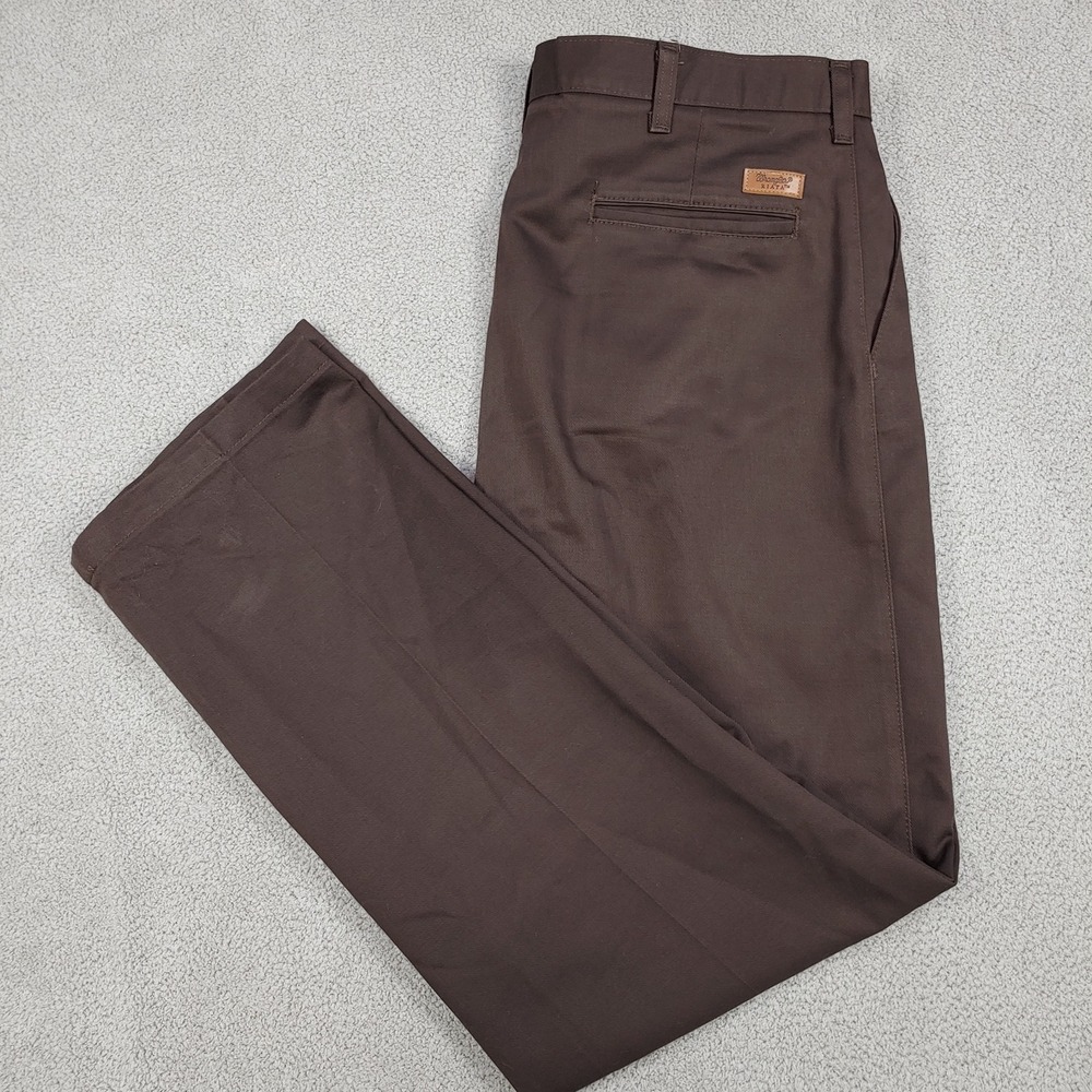 Wrangler Riata Pants - Men 36 x 31.5 Brown Pleated Cotton Twill Chinos Slacks